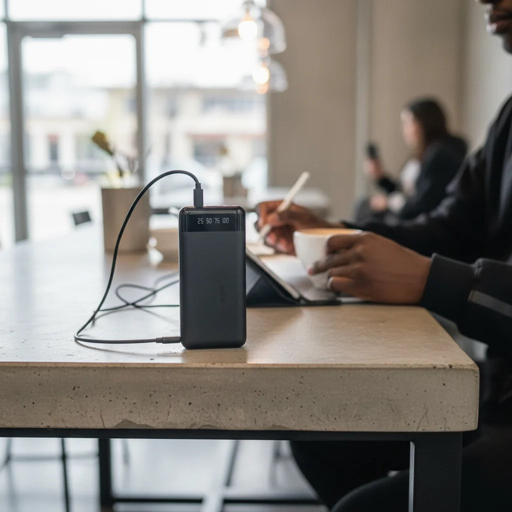 20000mAh Portable Fast Charging Power Bank with Built-In Cables