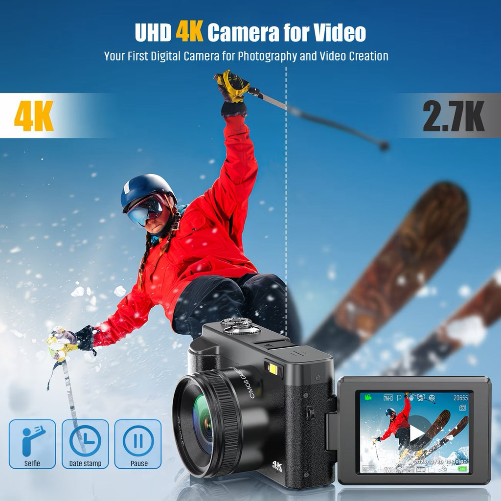 SONGDIAN 4K 48MP Vlogging Camera with 180° Flip Screen & 32GB Kit