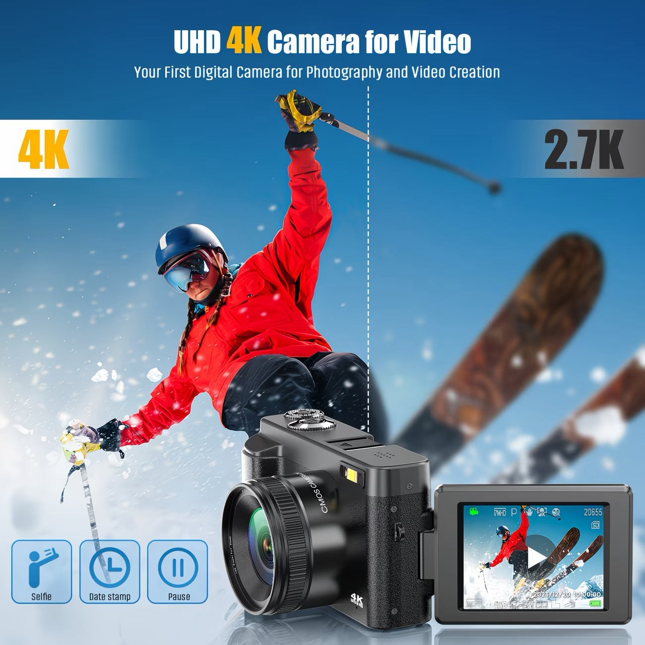 SONGDIAN 4K 48MP Vlogging Camera with 180° Flip Screen & 32GB Kit
