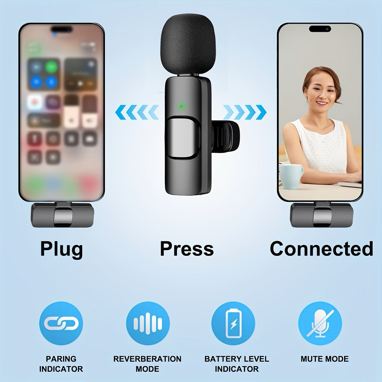 Wireless Lavalier Clip-On Microphone with Lightning & USB-C Dual Interface