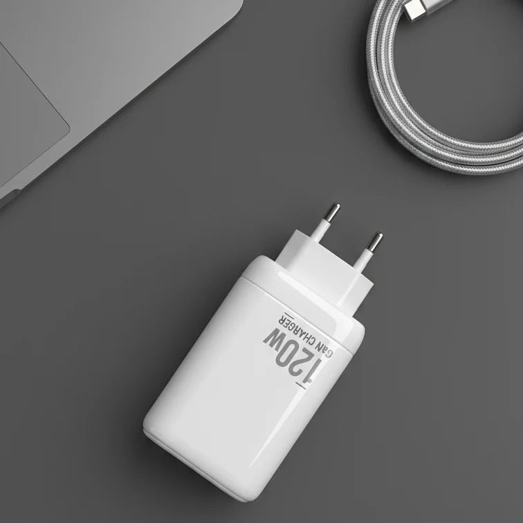 120W Triple-Port USB & Dual Type-C Fast Charger Adapter